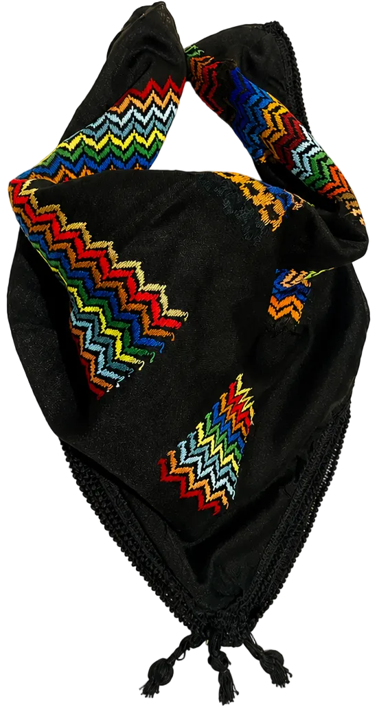 Rainbow Black Keffiyeh Unique Scarf, Sahara Desert Arab Bandana Palestine Headwear Windproof Mask, Vintage Dress Hatta Shemagh, Woven Mixed
