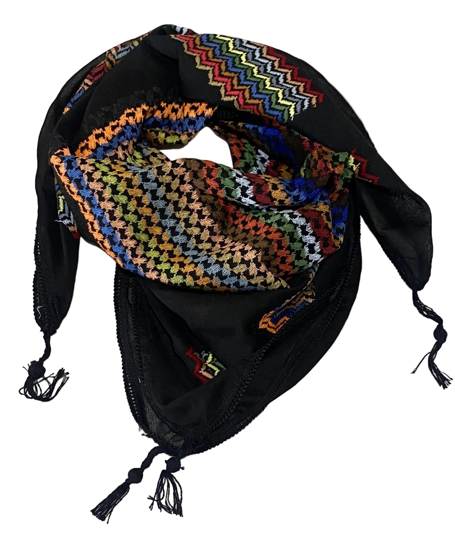 Rainbow Black Keffiyeh Unique Scarf, Sahara Desert Arab Bandana Palestine Headwear Windproof Mask, Vintage Dress Hatta Shemagh, Woven Mixed