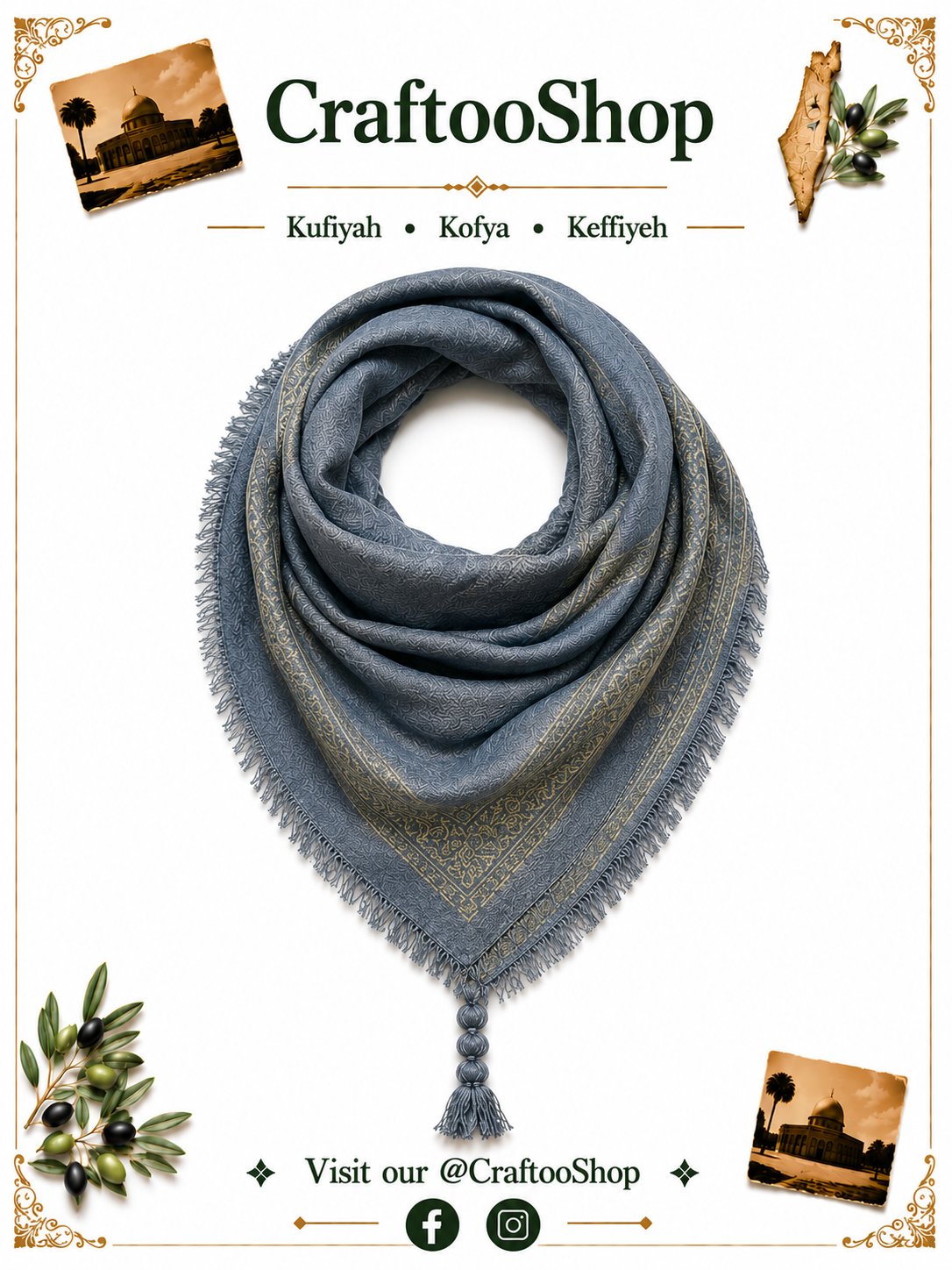 Unique Grey Scarf, Gold Line Mixed Colours, Woven Desert Bandana Kofya, Original Arab OldStyle Vintage dress, Unique Hatta Kuffyieh Scarf