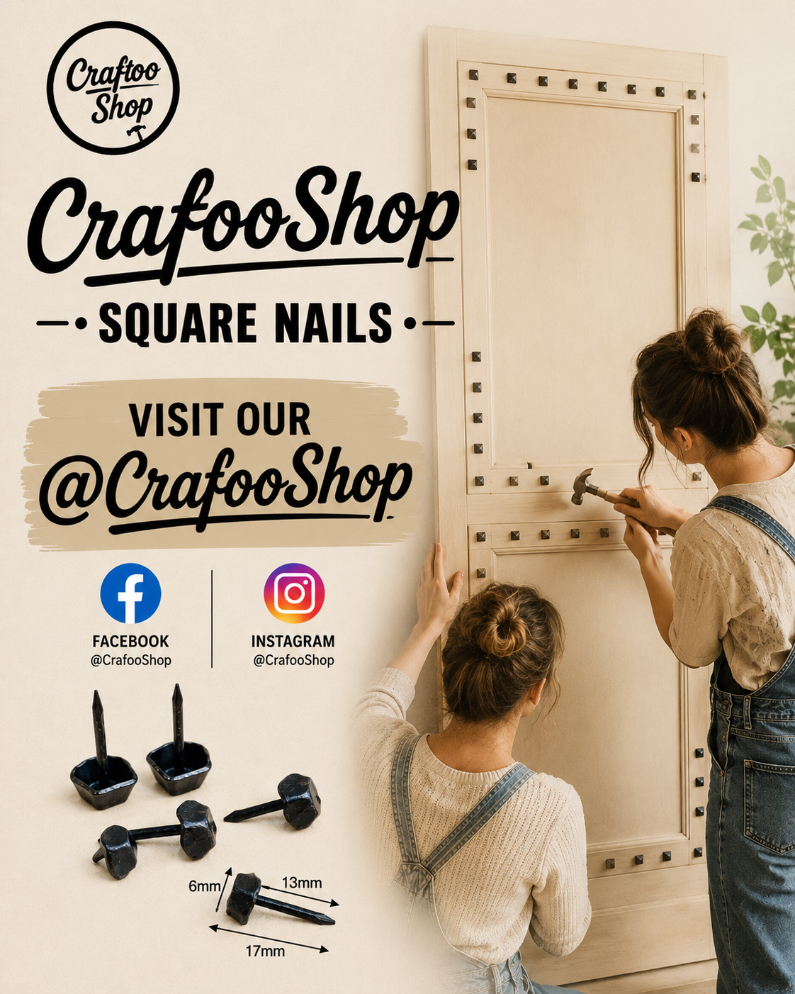 Furniture Nails, Antique Square Head Decorative, Hand forged Iron box thumb Push Pins, Wood Sofa Door Gate stud Leather Work, Upholstery Black 17mmX6mm
