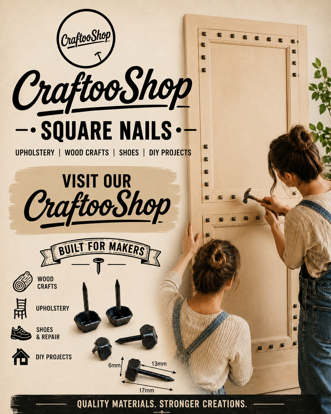 Furniture Nails, Antique Square Head Decorative, Hand forged Metal box thumb Push Pins, Wood Sofa Door Gate stud Leather Work, Upholstery Black 17mmX6mm