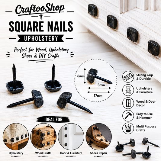 Furniture Nails, Antique Square Head Decorative, Hand forged Metal box thumb Push Pins, Wood Sofa Door Gate stud Leather Work, Upholstery Black 17mmX6mm