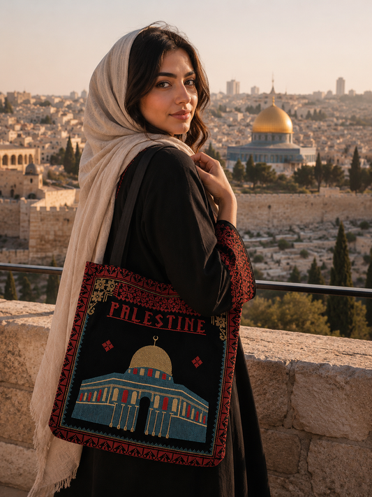 Jerusalem Embroidery Palestine Tote, Tatreez Shoulder Bag, Vintage Unique Handmade Heavy Work multi-function Zipper