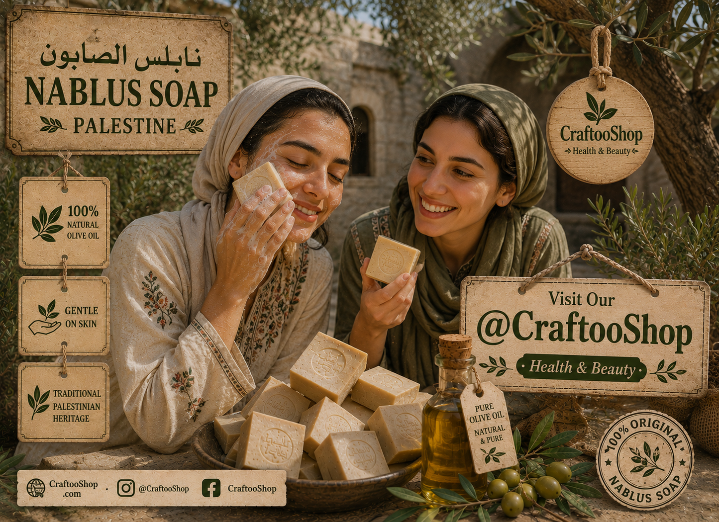 Nablus Palestine Soap, Olive Oil Natural Pure Organic, Healthy Vintage Authentic Handmade in Jordan Middle Eastern Style, 1 Piece OSTRICH
