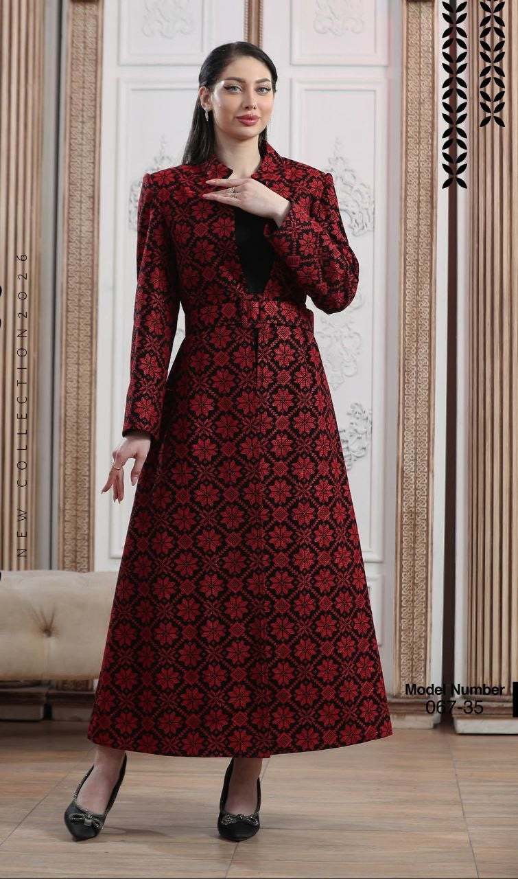 Jacket Special Occasion Long Sleeves Dress, Embroidery Parties Dress, Vintage Style, Heritage Palestinian Jordanian Wedding, Traditional Tatreez Thobe Embroidered