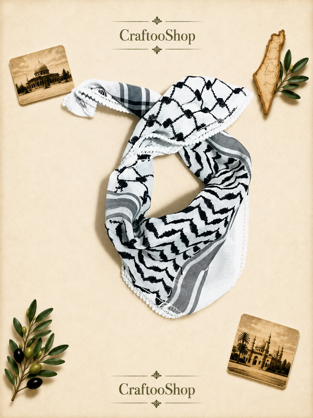 Keffiyeh Bandana Scarf, Palestine Arafat Kuffyieh Mask, Tie kofyah Headband Kofya Face Cover Vintage dress Size 72X42X48 Centimeters
