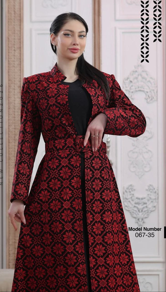 Jacket Special Occasion Long Sleeves Dress, Embroidery Parties Dress, Vintage Style, Heritage Palestinian Jordanian Wedding, Traditional Tatreez Thobe Embroidered