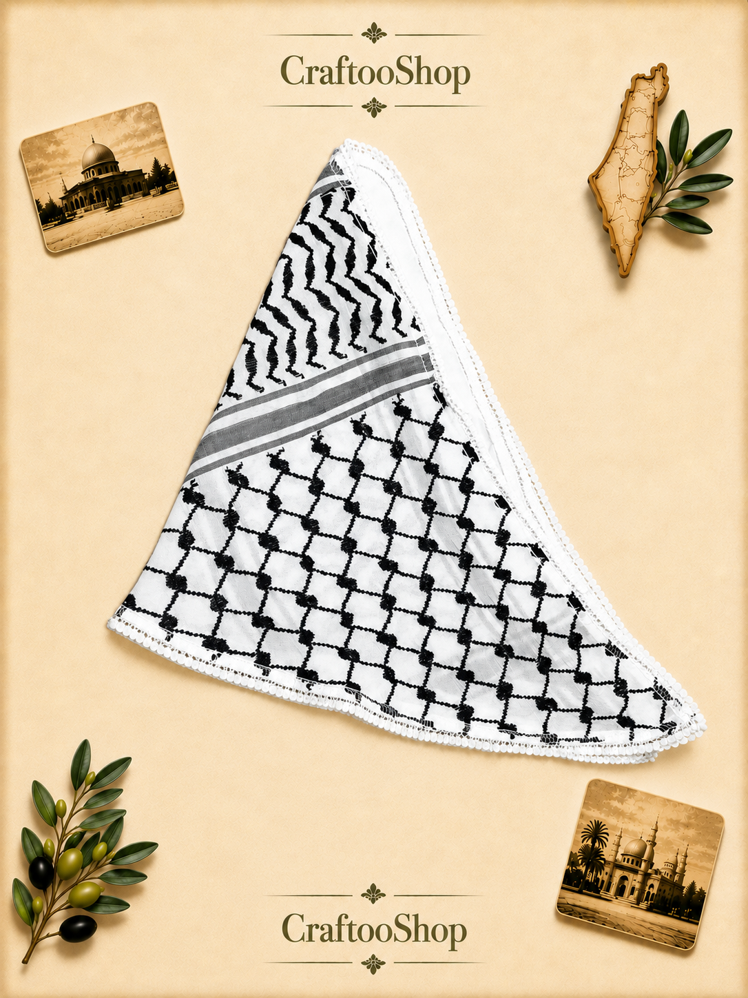 Keffiyeh Bandana Scarf, Palestine Arafat Kuffyieh Mask, Tie kofyah Headband Kofya Face Cover Vintage dress Size 72X42X48 Centimeters