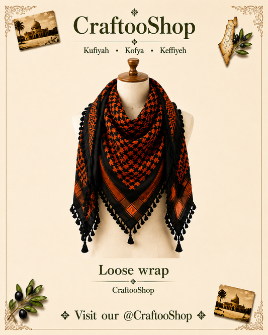 Orange Keffiyeh Scarf, Desert Bandana face Cover, Sahara Arabian Palestine Headwear, Vintage dress Hatta Shemagh Kuffyieh Mixed 2 Colours (Copy)