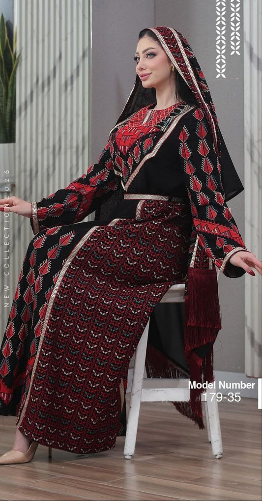 Thobe Tatreez Embroidery Palestine Dress, Vintage Style, Heritage Palestinian Traditional Tatreez Embroidery