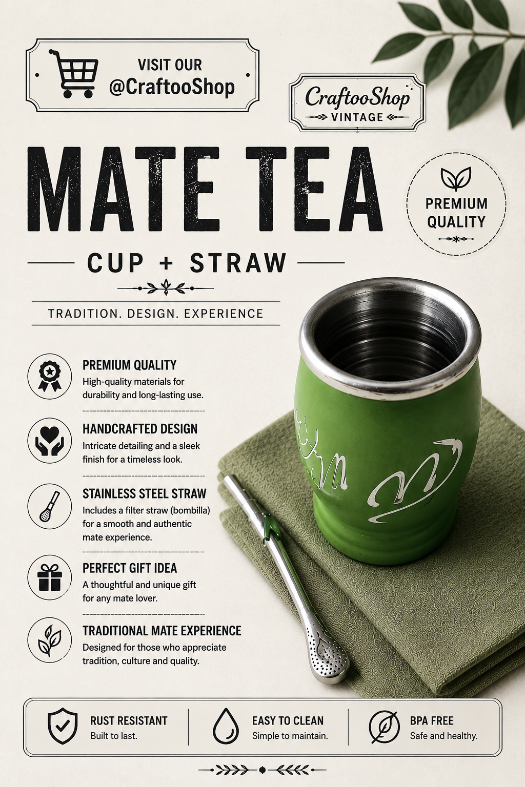 Mate Tea Silver Green cup, Unique Yerba Mate Cup +Straw, drinking places fountain, water carved, Filter Bombilla Straw handmade 50mL