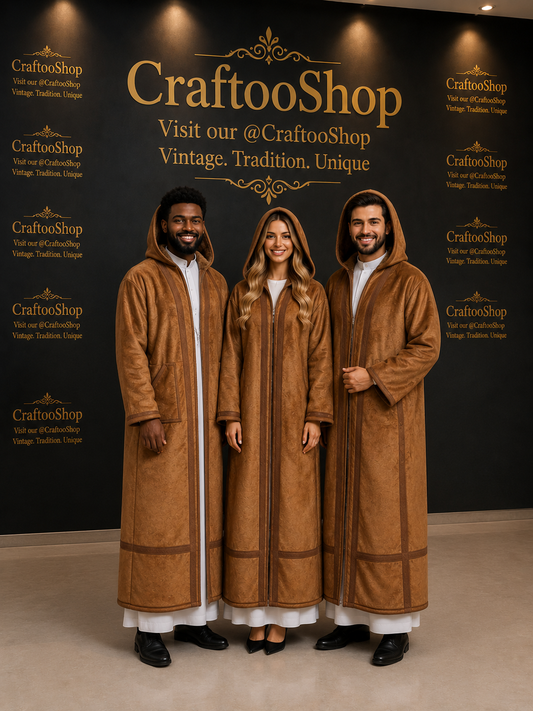 Farwa Hoodie Bisht Coat, Unique Fur, Morocco Arab Style Winter Coat, Warm Heavy, Unisex Clothing, Vintagec Traditional Westerns مغرب