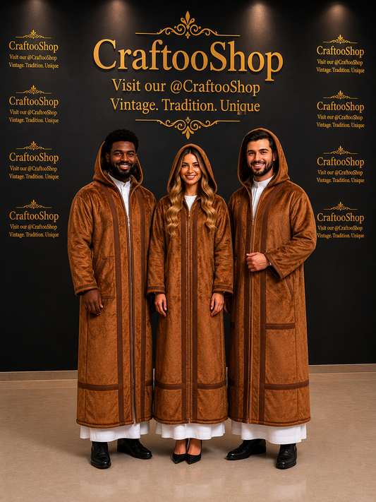 Farwa Hoodie Bisht Coat, Unique Fur, Morocco Arab Style Winter Coat, Warm Heavy, Unisex Clothing, Vintagec Traditional Westerns مغرب