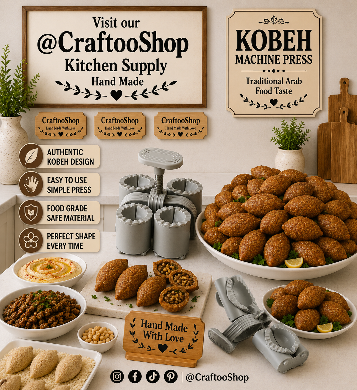 Arab kobeh Cookie Mold Machine, handcrafted Unique Plastic Press kobah Design, Baking Chef Gift, Kitchen Heavy Supply tools Support