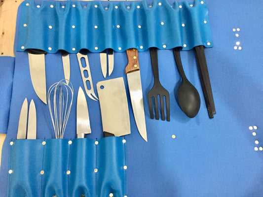 13 Slots hand Crafted Chef bag, Knife Roll , Syntactic PU Leather Chef Bag ,PVC Leather, Hand Made Knives Roll Holder Bag , Leather Blue