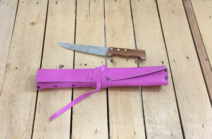 2 Slots Knife Roll , Pink Color,  Genuine Leather Chef Bag ,Hand Made Knives Roll Holder Bag Chefs Leather Roll, Handcrafted size 20cmX39cm