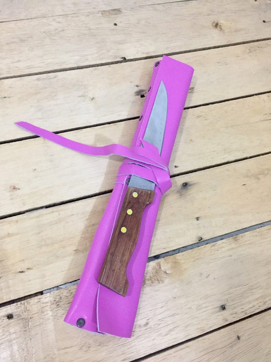 2 Slots Knife Roll , Pink Color,  Genuine Leather Chef Bag ,Hand Made Knives Roll Holder Bag Chefs Leather Roll, Handcrafted size 20cmX39cm