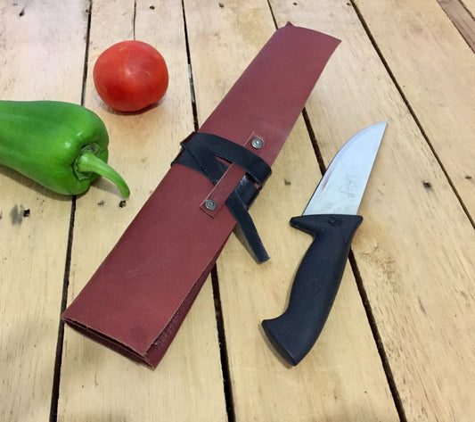 2 Slots knife Roll Hand Crafted, Genuine Leather , kitchen Tools bag, Knives Roll Holder Bag , Chefs Roll,Camel Black colour, Size 22cmX32cm