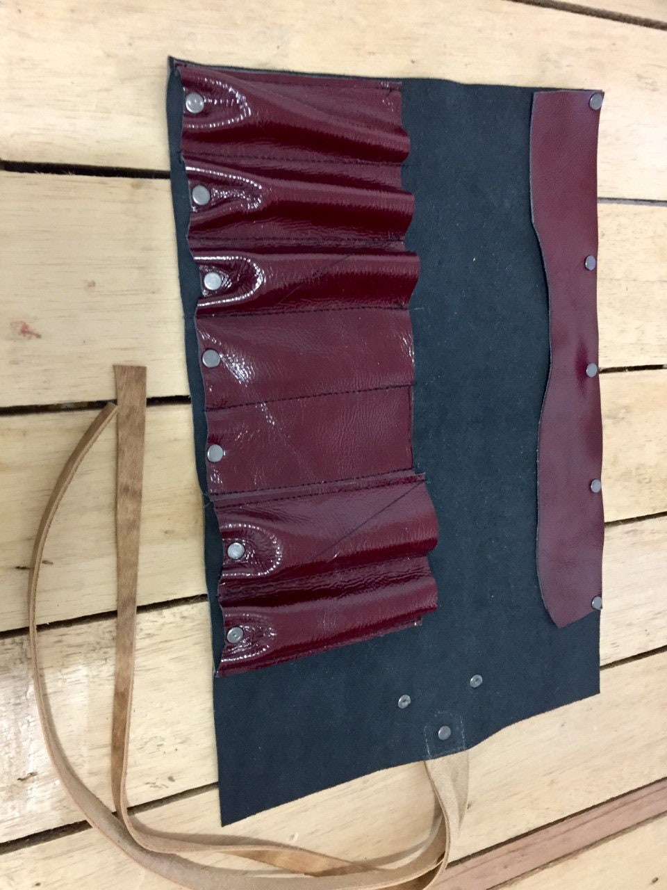 Burgundy 7 Slots Tools Roll, Many Crafts Roll, Chefs Roll, Knife Roll Hand Crafted, Genuine Leather Chef Bag , kitchen Tools Size 27cmX 39cm