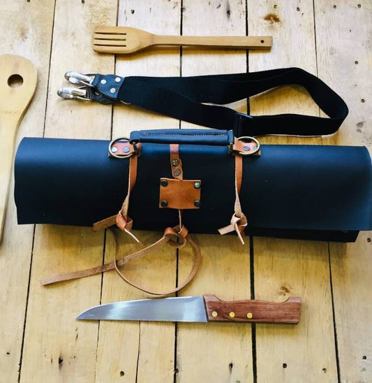 12 Slots, knife roll, Roll synthetic Leather , Belt only Genuine Leather, 100% Hand made , dark Brown colour tan belt colour, hand made