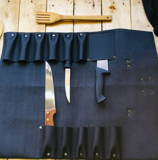 12 Slots, knife roll, Roll synthetic Leather , Belt only Genuine Leather, 100% Hand made , dark Brown colour tan belt colour, hand made