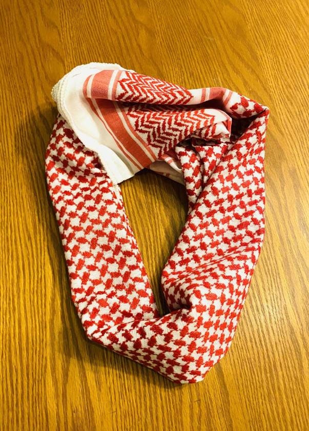 2x Pieces Red Shemagh Kuffyieh Arab Scarf, Vintage Dress, Unique Woven Stitched, Hatta Kofya HandCrafted Scarves Traditional Style Unisex FaceMask
