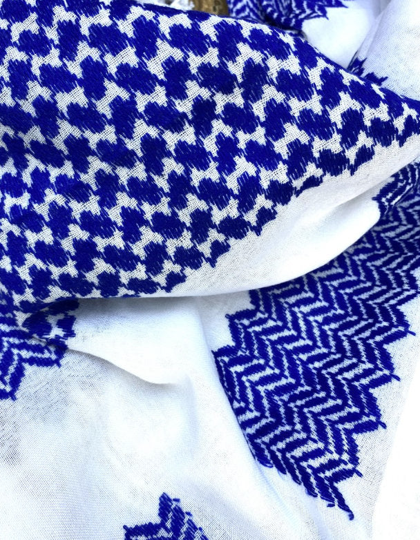 Scotland Palestine Keffyieh Scarf, Woven Stitched NOT Printed Unique Arab Shemagh, face Cover, Headwear FaceMask, Vintage dress Hatta Blue