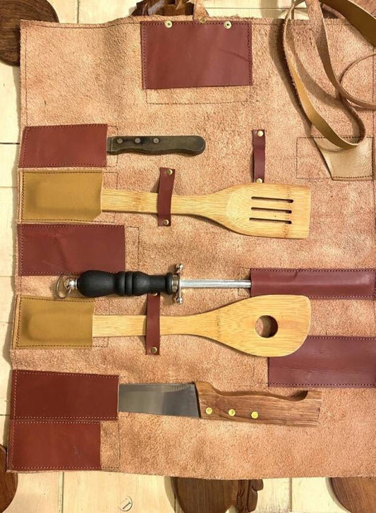 10 Slots Knife Roll, HandCrafted PVC Synthetic leather, belt Cow Genuine Leather, Tools Holder Bag ,Chefs Gift Kitchen Supply size 52cmX39cm