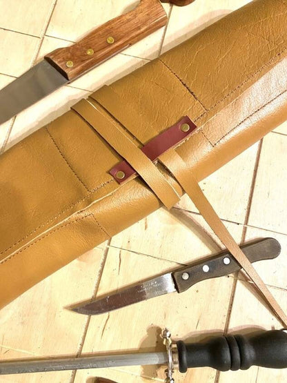 10 Slots Knife Roll, HandCrafted PVC Synthetic leather, belt Cow Genuine Leather, Tools Holder Bag ,Chefs Gift Kitchen Supply size 52cmX39cm
