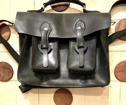 Genuine Leather Laptop Bag, Shoulder Strap Bag Vintage Cross Bag, Travel Bag Handmade Heavy Work Leather Pullup Black 13inchX12inch