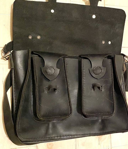 Genuine Leather Laptop Bag, Shoulder Strap Bag Vintage Cross Bag, Travel Bag Handmade Heavy Work Leather Pullup Black 13inchX12inch