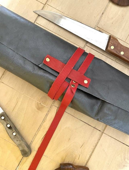 7 Slots Knife Roll, Handmade Chef bag Leather, Genuine Leather Belt Knives Roll,Tools Holder Kitchen Supply Size 9.5inch X13inch