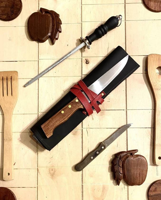 2 Slots Knife Roll, Handmade Chef bag Synthetic Leather, Genuine Leather Belt Knives Roll,Tools Holder Kitchen Supply Size 9.5inch X13inch