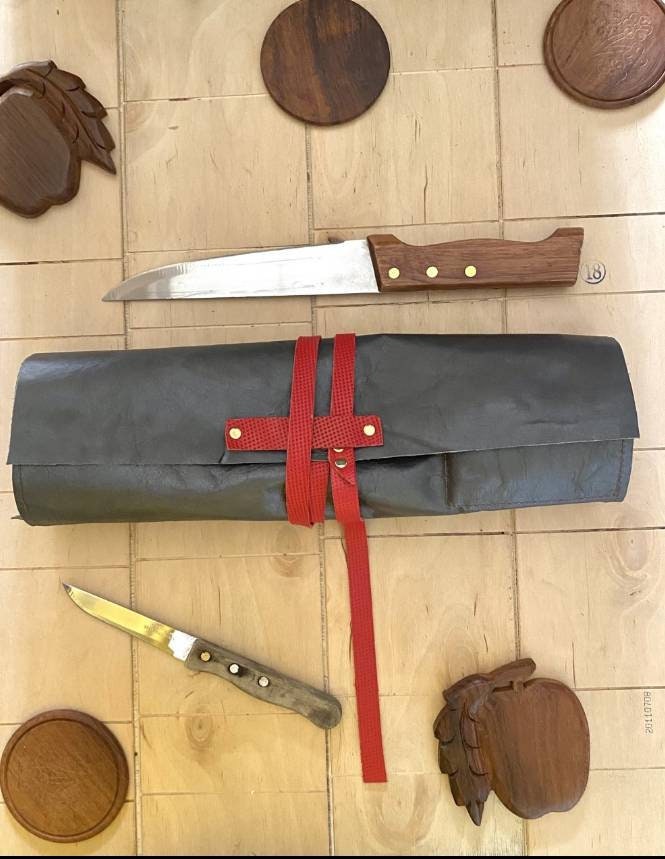 7 Slots Knife Roll, Handmade Chef bag Leather, Genuine Leather Belt Knives Roll,Tools Holder Kitchen Supply Size 9.5inch X13inch