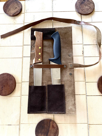 2 Slots Knife Roll, Chef bag, Cow Genuine Leather Knives Roll, Tools Chefs Gift Kitchen Supply brown colour Size 34cmX17cm