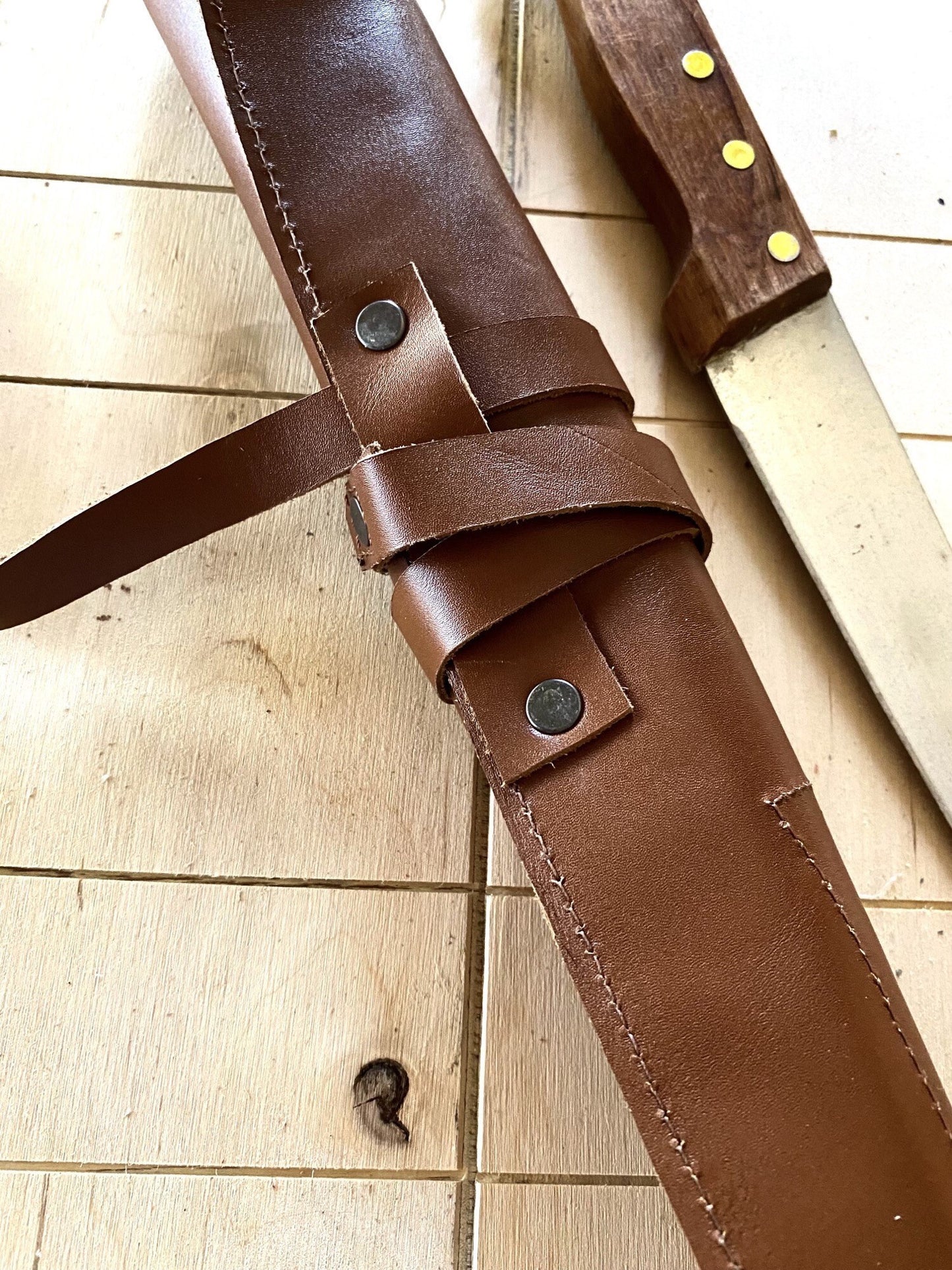 2 Slots Knife Roll, Chef bag, Cow Genuine Leather Knives Roll, Tools Chefs Gift Kitchen Supply brown colour Size 34cmX17cm