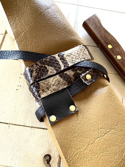 11 Slots Knife Roll, Chef bag, Cow Genuine Leather Knives Roll, Tools Chefs Gift Kitchen Supply, Snake Baige Brown colour Size 41cmX50cm