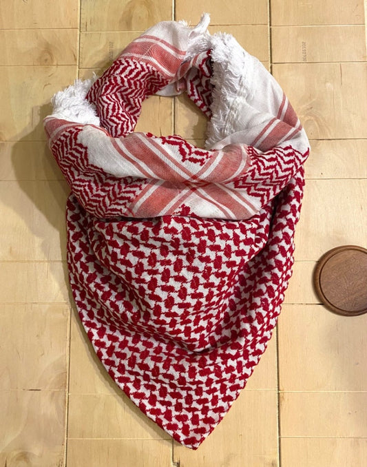 Red Unique Scarf, Woven Stitched face Cover, Headwear wrap, Arab Jordanians Bedouins Desert Vintage dress, Hatta Shemagh Unisex With tassels
