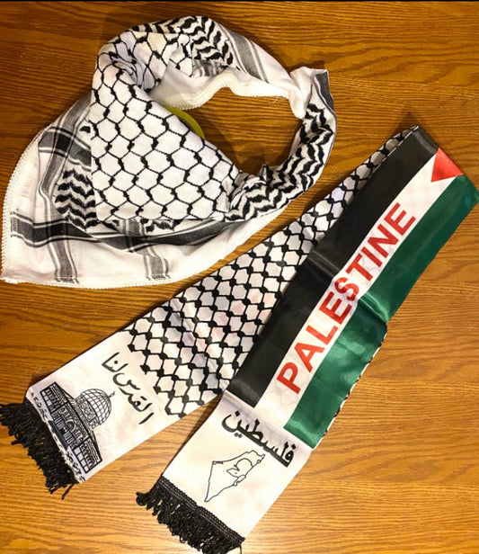 Palestine Unique Scarfs, Keffyieh Arab Vintage Shwal, Handmade Sahara Scarves, Kuffiyeh face mask Palestinian Flag Bandana Kofya, 2 Pieces