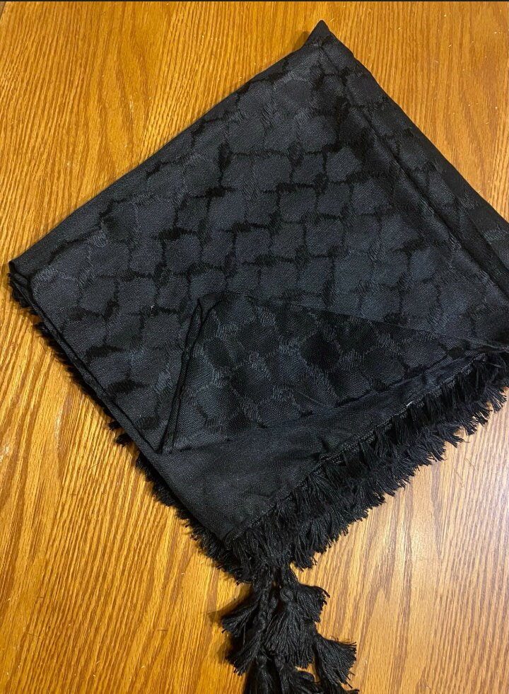 Black Keffyeih Palestine Scarf, Unique Arab Scarf face Cover, Headwear, Vintage Dress Hatta Shemagh Kuffyieh Unisex Face Mask Woven Stitched