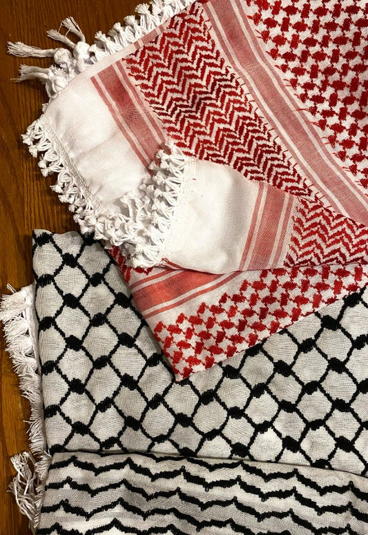 100% Cotton Palestine Arabic Scarf, Shemagh, Kuffyieh Handmade Unique Hatta White Or Red Bedouins Cover Headwear Vintage Arab Dress, 1 Piece