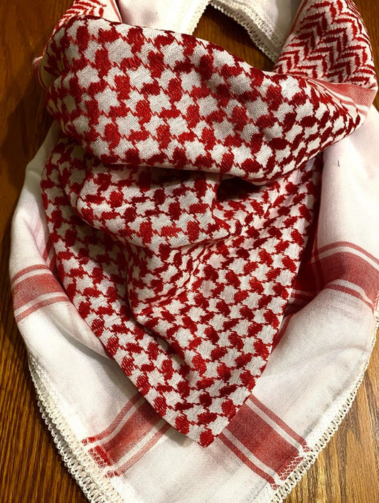 Red Shemagh Kuffyieh Arab Scarf, Vintage Dress, Unique Woven Stitched, Hatta Kofya HandCrafted Scarves Traditional Style Unisex FaceMask