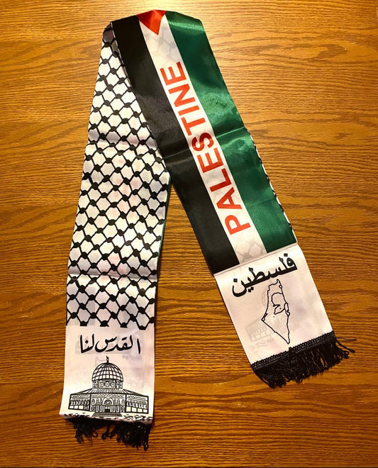 Palestine Flag Scarf, Keffiyeh Arafat Kuffyieh Hatta kofyah design, Student Graduation Scarf, Tie kofyah Scarves, Jerusalem Arab Writing