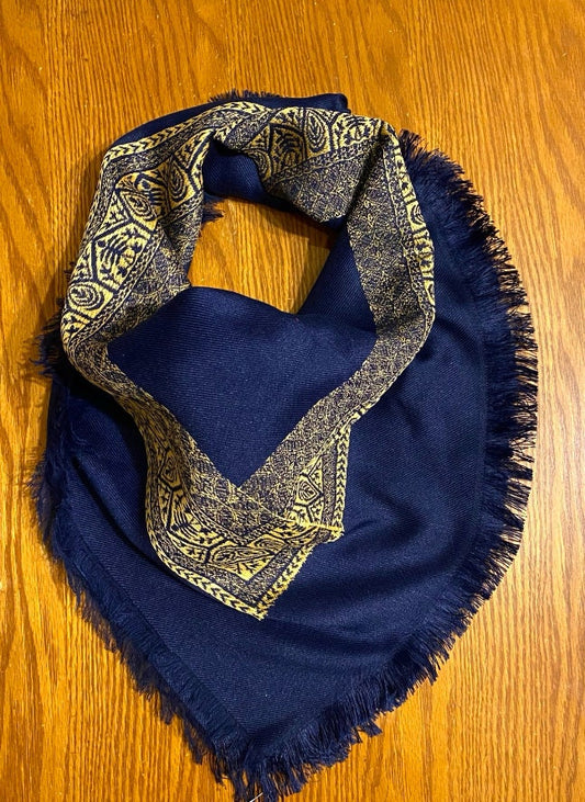 Unique Scarf, Blue Navy Gold Line Colours, Woven Desert Bandana Kofya, Original Arab OldStyle Vintage dress, Unique Hatta Kuffyieh Scarf