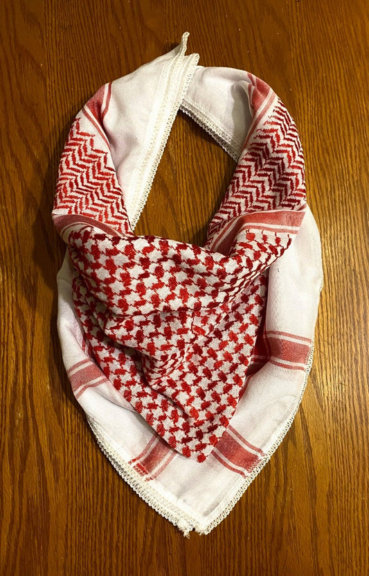 Red Shemagh Kuffyieh Arab Scarf, Vintage Dress, Unique Woven Stitched, Hatta Kofya HandCrafted Scarves Traditional Style Unisex FaceMask