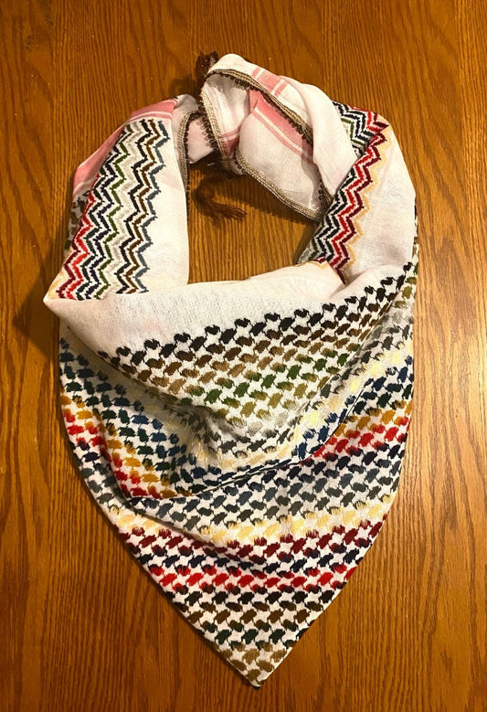 Palestine Unique Keffiyeh Shemagh, Arab Scarf, Vintage Dress Hatta Bandana Kofya Handmade Rainbow Cocktail Colours, Woven Stitch Not Printed
