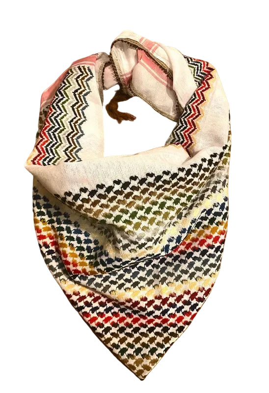 Mixed Rainbow Keffiyeh, Unique Sahara Arab Scarf, Bandana faceCover, Palestine Headwear Windproof Vintage dress Hatta Shemagh Cocktail