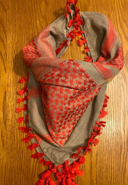 Unique Scarf, Arab Desert Bandana Kofya, Arabian OldStyle Vintage dress, Unique Hatta Kuffyieh Scarf, Mixed Baige Red colors, Keffiyeh Hatta