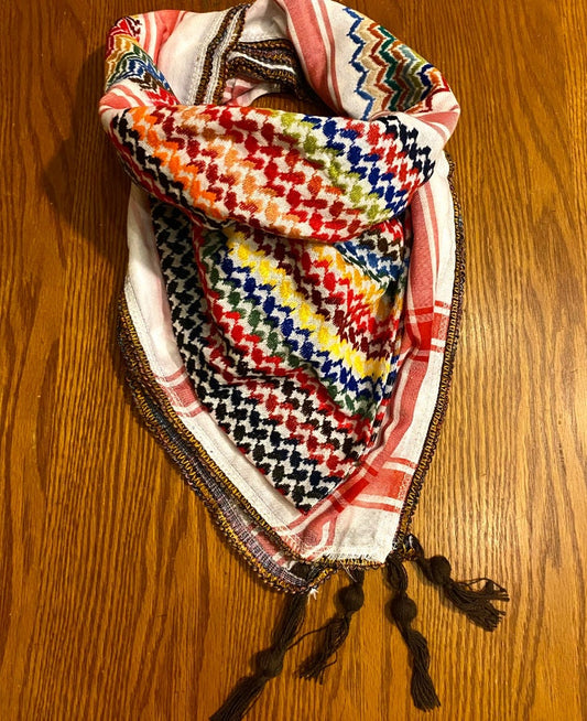 Palestine Scarf, Unique Arab Desert Bandana faceCover, Headwear, Windproof Mask, Vintage Hatta Shemagh Kuffyieh mixed ranibow mixed Colours