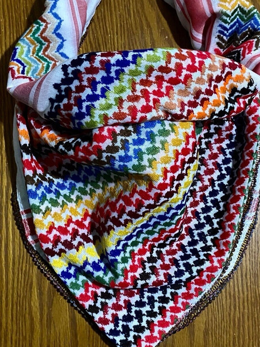 Rainbow Keffiyeh, Unique Sahara Arab Scarf, Bandana faceCover, Palestine Headwear Windproof Vintage dress Hatta Shemagh Cocktail ColorsMixed